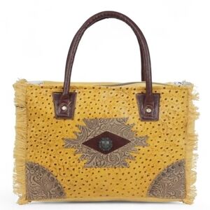Myra Surmaya Tooled Leather Mustard Yellow Large Weekender Bag
